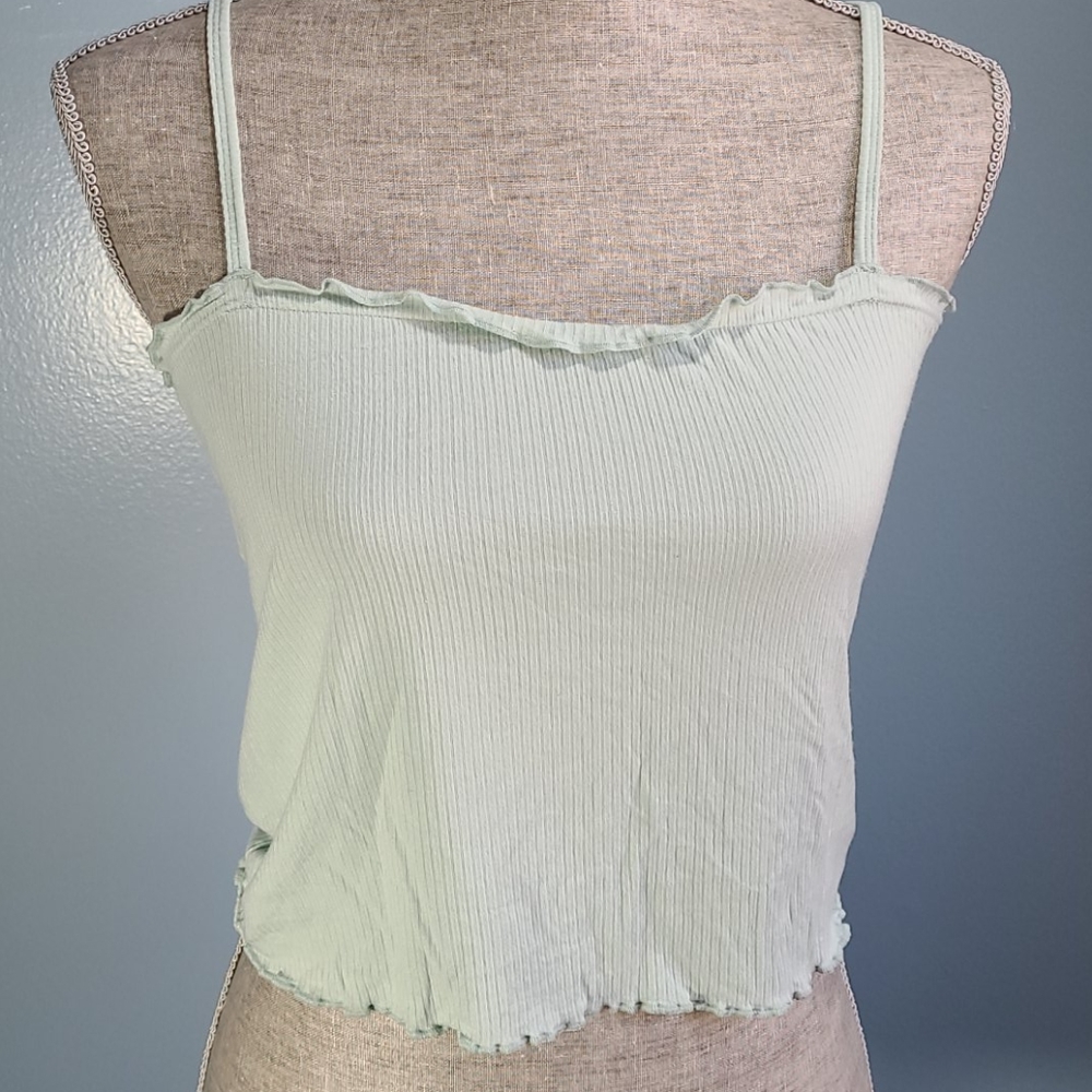 PacSun Basics Pale Blue Ribbed Crop Tank Top Size Large NWT